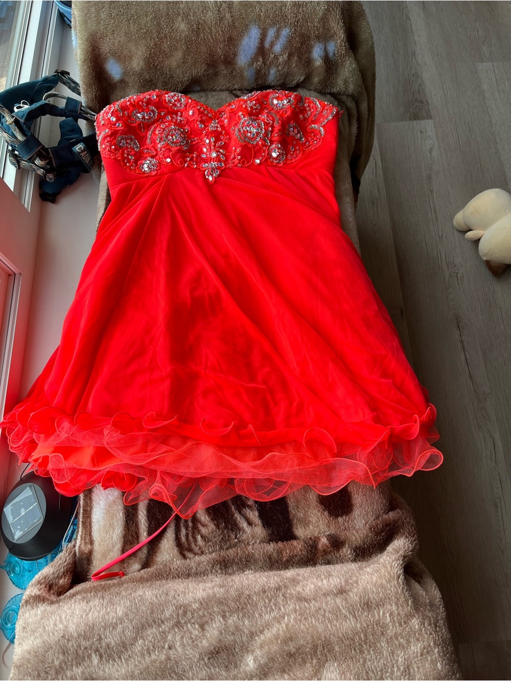 My Michelle Red Strapless Beaded Prom Dress